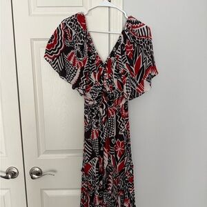 Anthropologie Black and Red Geometric Maxi Dress